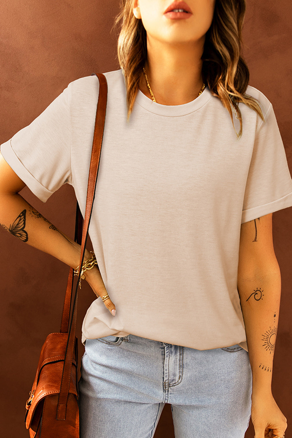 Black Solid Color Crew Neck Tee
