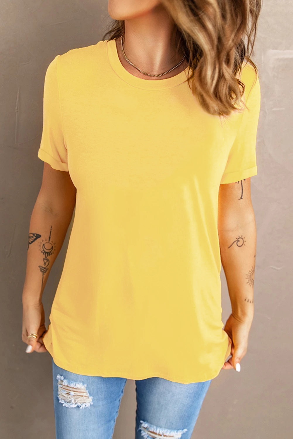 Black Solid Color Crew Neck Tee
