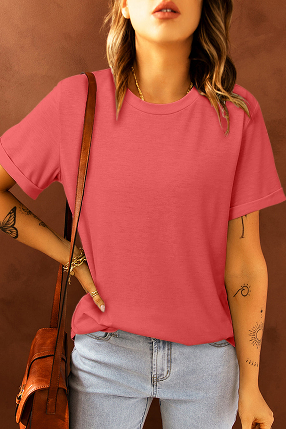 Black Solid Color Crew Neck Tee