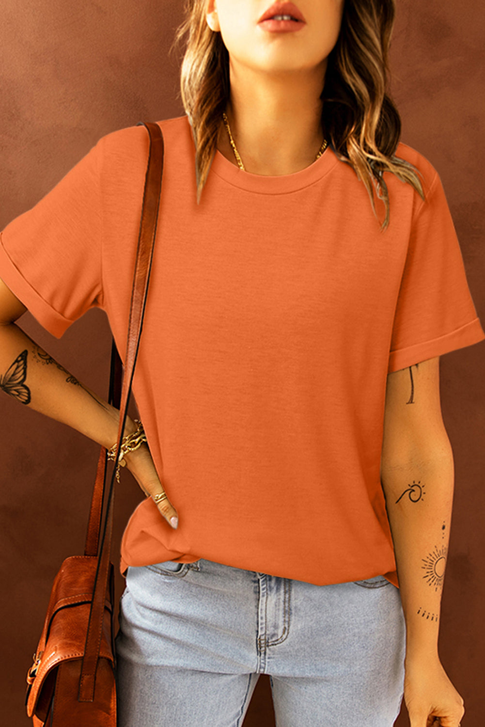 Black Solid Color Crew Neck Tee